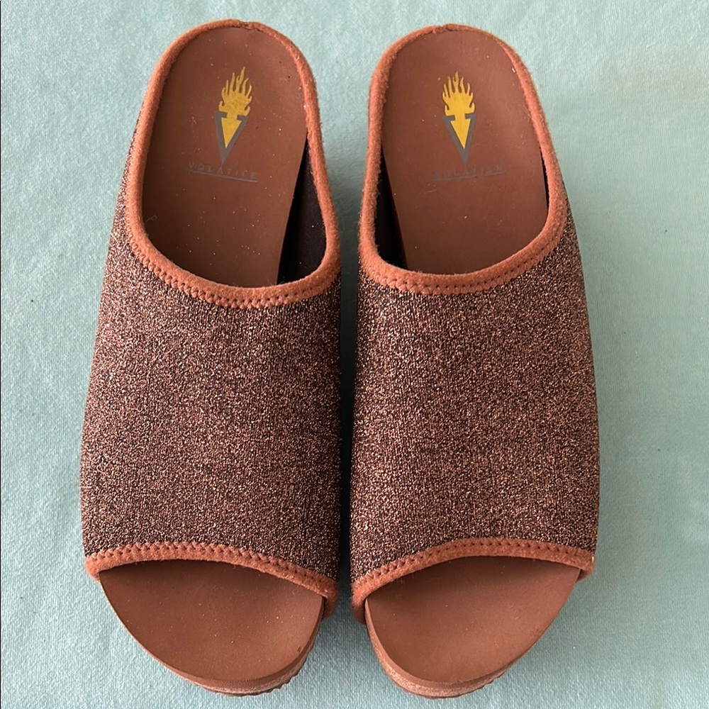 Volatile Brown Sparkle Mules